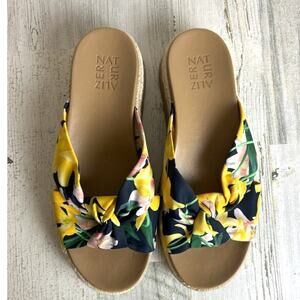 Naturalizer Womens 9.5 Dayana Yellow Floral Platform Espadrille Slip On Sandals